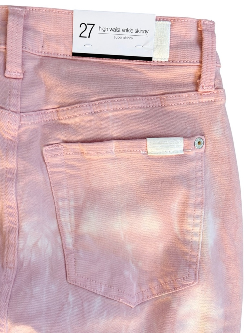 NWT 7 For All Mankind High Waist Ankle Skinny Jeans Pink Tie Dye Size 17 - Picture 7 of 8
